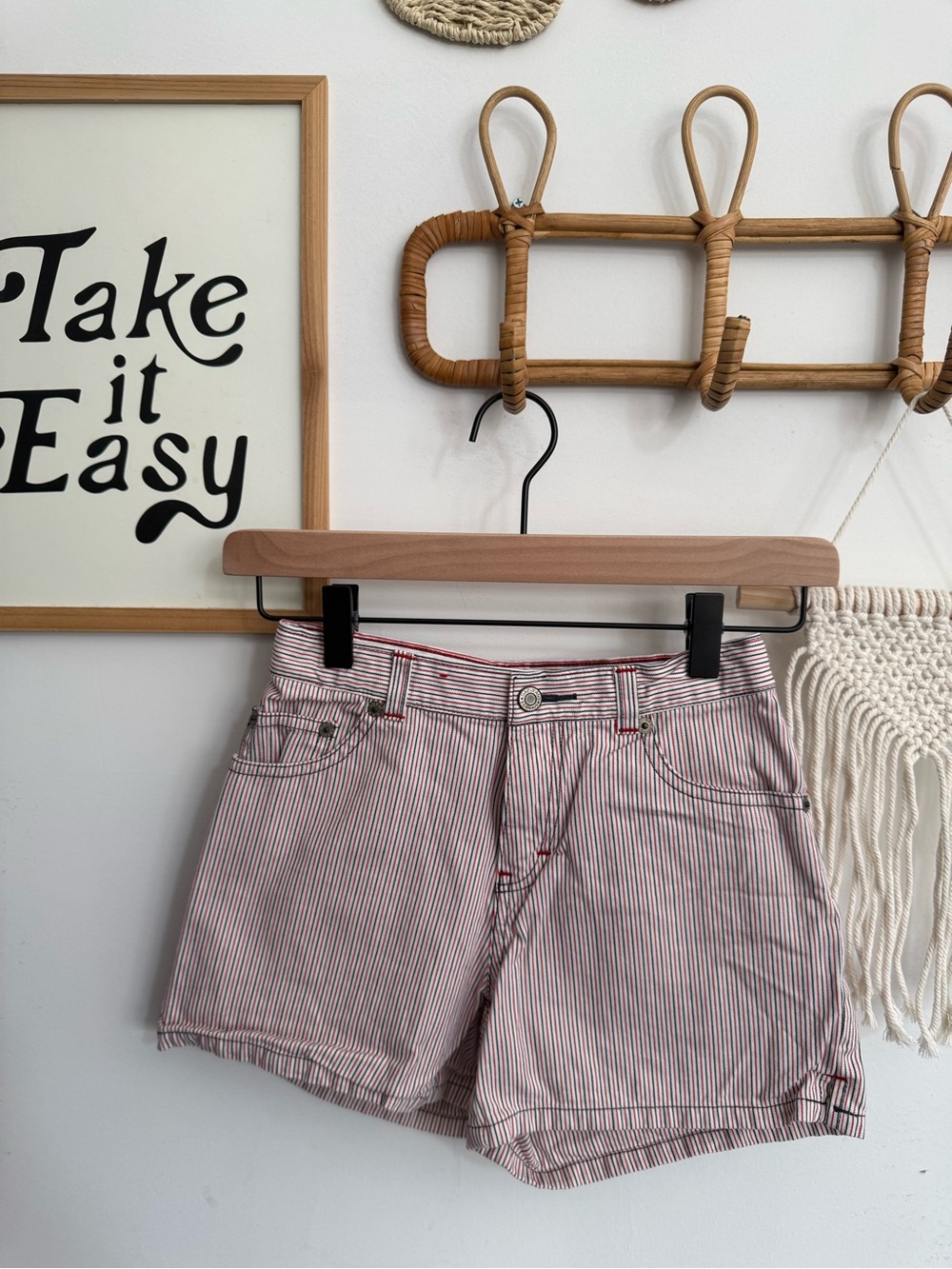 Gap - red, white, & blue striped denim shorts